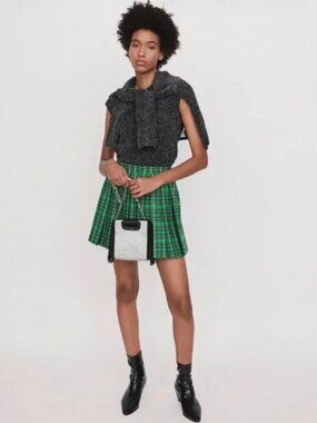 Maje- Green Plaid Pleated "Ivert" Skort Sz 4 (36) NWT